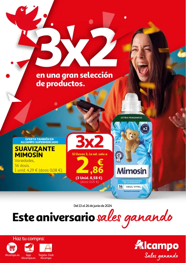 Número de página 1 del folleto promocional de la tienda Alcampo - 3x2 en una gran selección de producto... - fecha de vigencia: desde13.06 bis 26.06