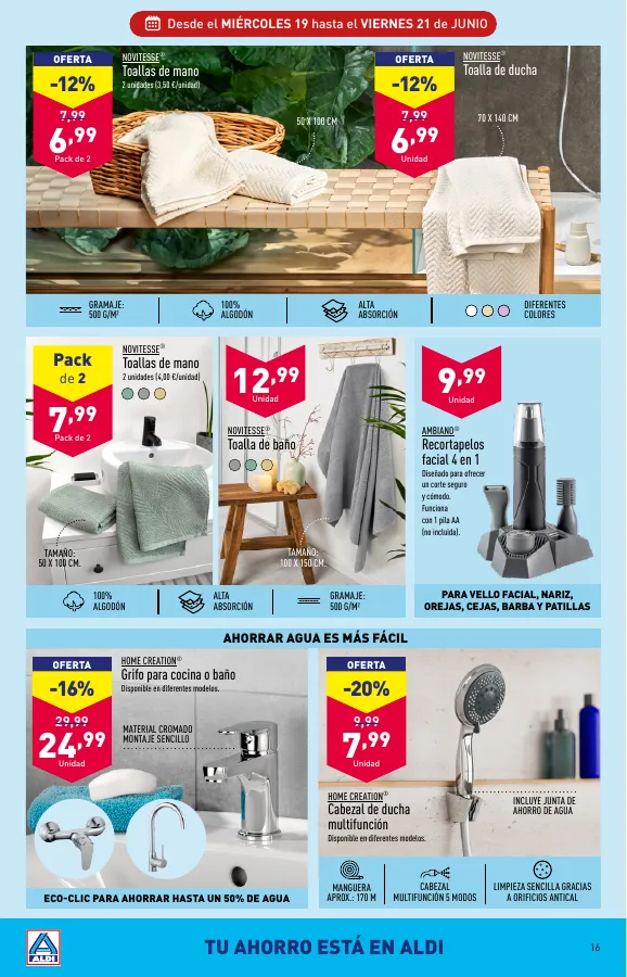 Número de página 16 del folleto promocional de la tienda Aldi - Folleto semanal Península - fecha de vigencia: desde19.06 bis 25.06