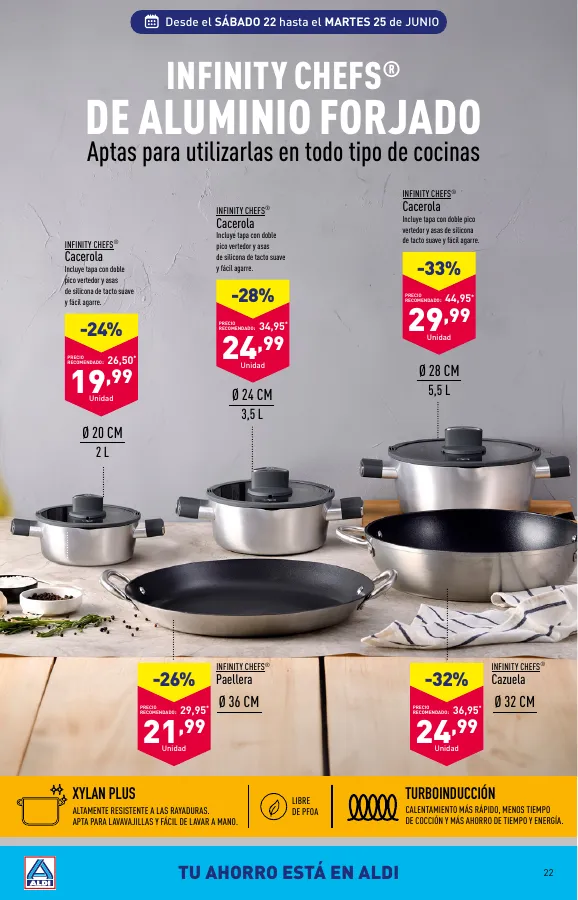 Número de página 22 del folleto promocional de la tienda Aldi - Folleto semanal Península - fecha de vigencia: desde19.06 bis 25.06