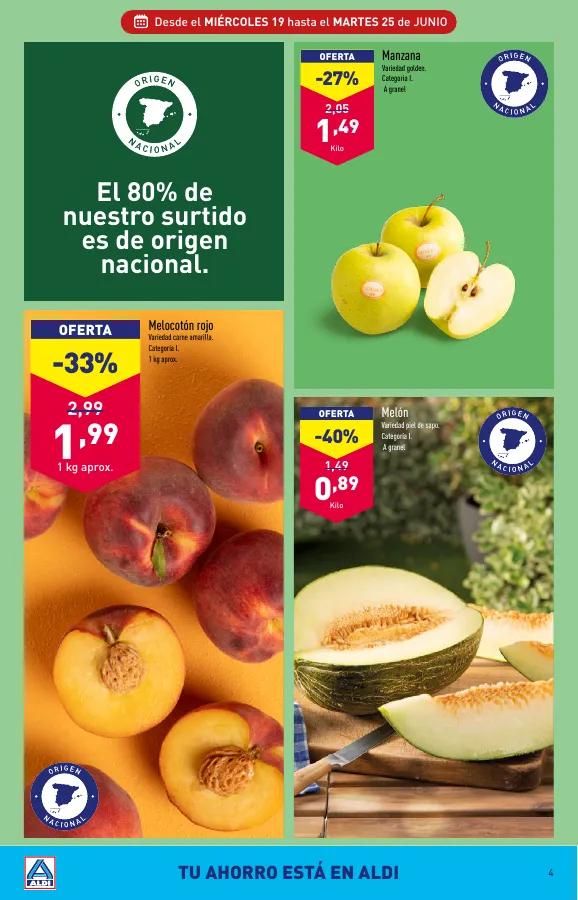 Número de página 4 del folleto promocional de la tienda Aldi - Folleto semanal Península - fecha de vigencia: desde19.06 bis 25.06