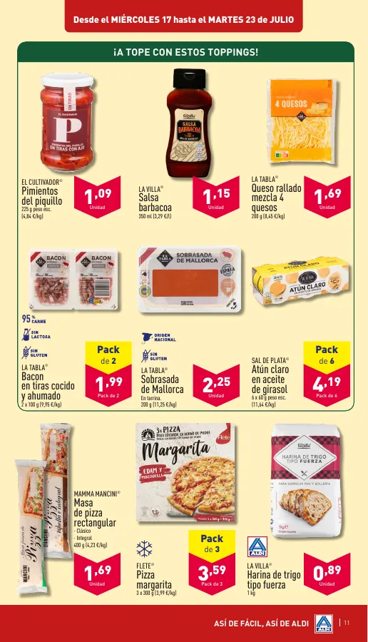 Número de página 11 del folleto promocional de la tienda Aldi - Amor a primer bocado y por un precio muy bajo - fecha de vigencia: desde17.07 bis 23.07