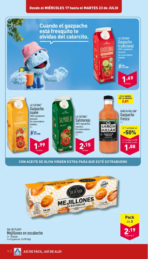 Número de página 12 del folleto promocional de la tienda Aldi - Amor a primer bocado y por un precio muy bajo - fecha de vigencia: desde17.07 bis 23.07