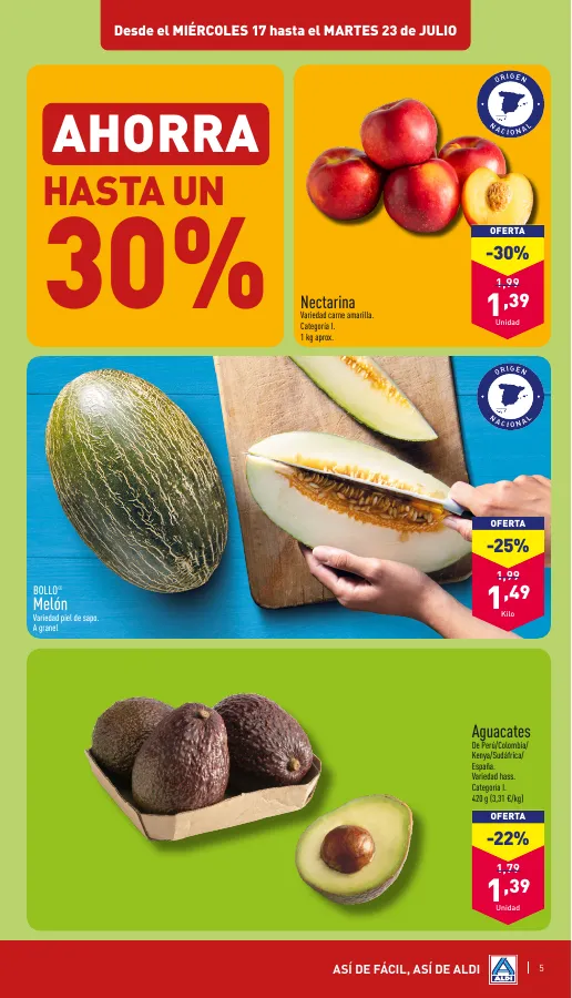 Número de página 5 del folleto promocional de la tienda Aldi - Amor a primer bocado y por un precio muy bajo - fecha de vigencia: desde17.07 bis 23.07