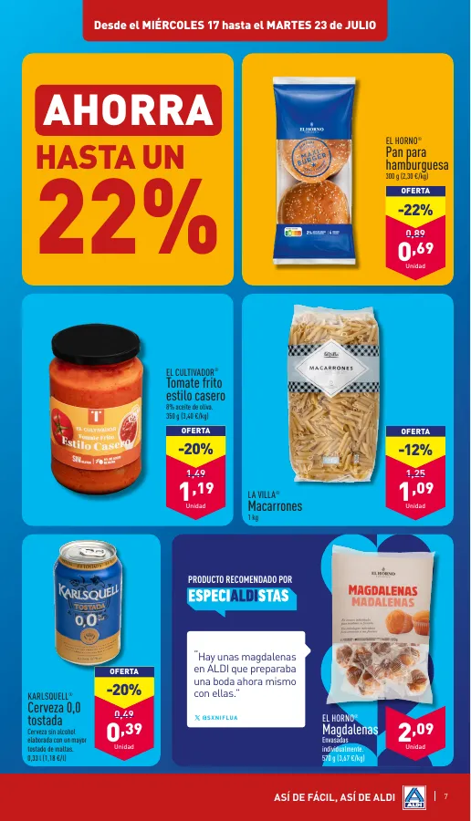 Número de página 7 del folleto promocional de la tienda Aldi - Amor a primer bocado y por un precio muy bajo - fecha de vigencia: desde17.07 bis 23.07