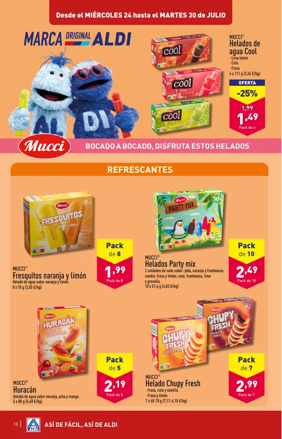 Número de página 10 del folleto promocional de la tienda Aldi - vienen de cerca, pero con estos precios van a llegar lejos - fecha de vigencia: desde24.07 bis 30.07