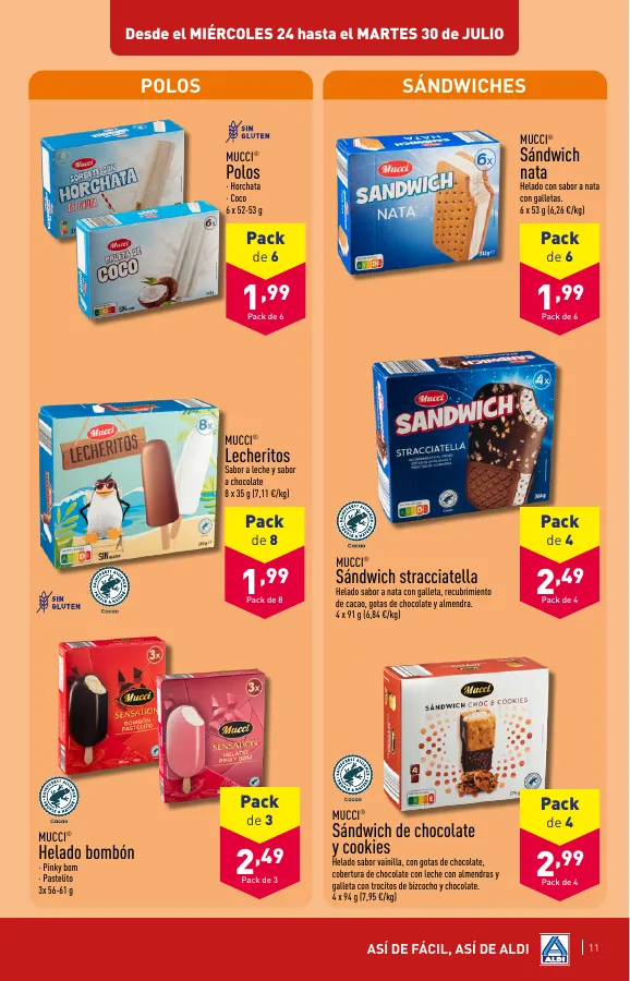 Número de página 11 del folleto promocional de la tienda Aldi - vienen de cerca, pero con estos precios van a llegar lejos - fecha de vigencia: desde24.07 bis 30.07