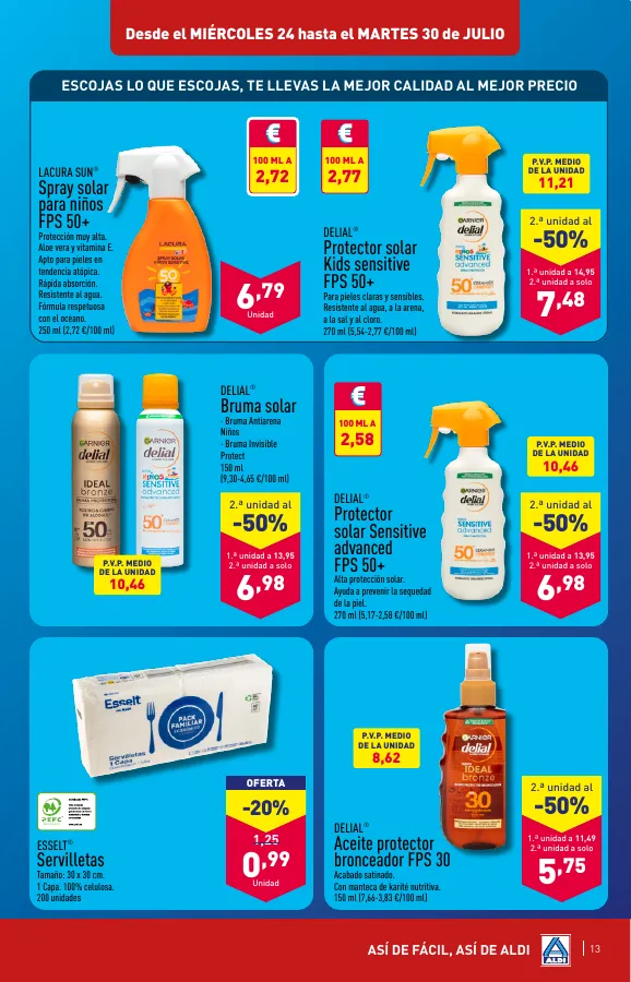 Número de página 13 del folleto promocional de la tienda Aldi - vienen de cerca, pero con estos precios van a llegar lejos - fecha de vigencia: desde24.07 bis 30.07