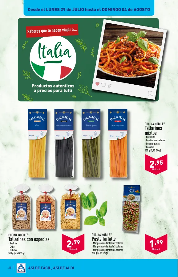 Número de página 28 del folleto promocional de la tienda Aldi - vienen de cerca, pero con estos precios van a llegar lejos - fecha de vigencia: desde24.07 bis 30.07