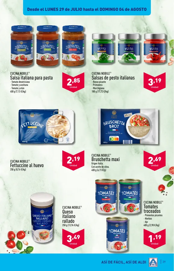 Número de página 29 del folleto promocional de la tienda Aldi - vienen de cerca, pero con estos precios van a llegar lejos - fecha de vigencia: desde24.07 bis 30.07