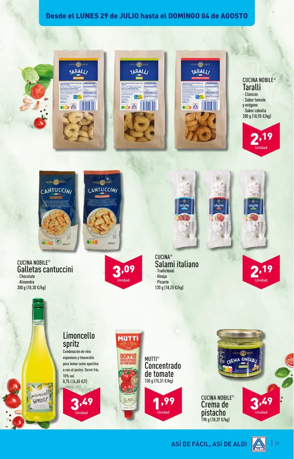 Número de página 31 del folleto promocional de la tienda Aldi - vienen de cerca, pero con estos precios van a llegar lejos - fecha de vigencia: desde24.07 bis 30.07