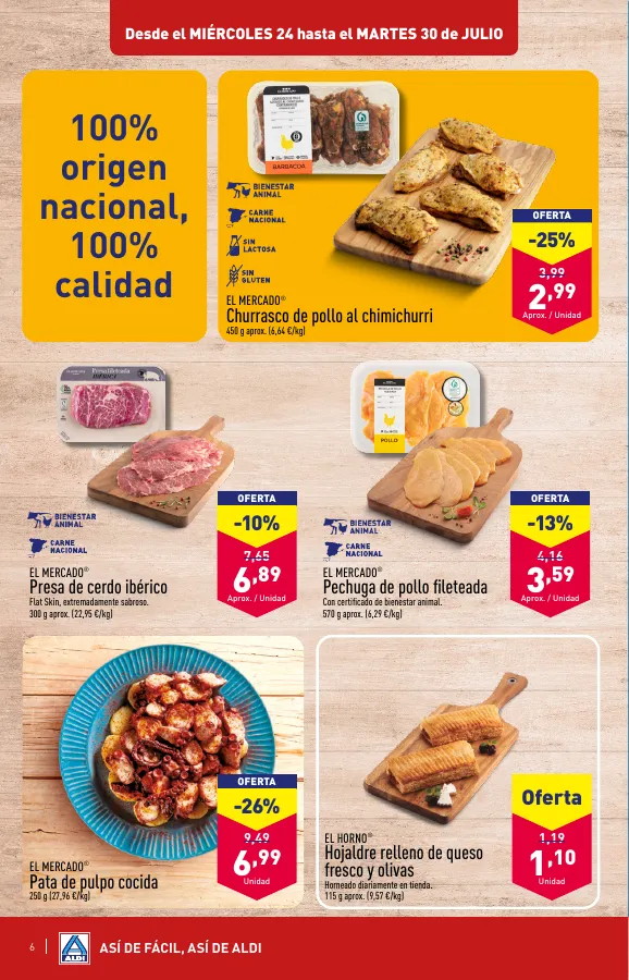 Número de página 6 del folleto promocional de la tienda Aldi - vienen de cerca, pero con estos precios van a llegar lejos - fecha de vigencia: desde24.07 bis 30.07