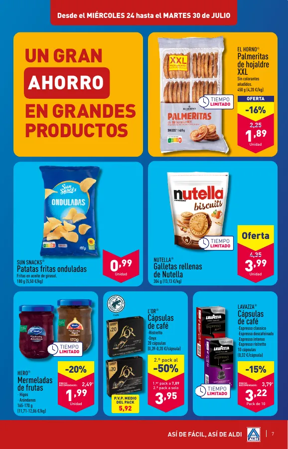 Número de página 7 del folleto promocional de la tienda Aldi - vienen de cerca, pero con estos precios van a llegar lejos - fecha de vigencia: desde24.07 bis 30.07