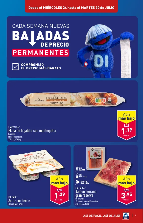 Número de página 9 del folleto promocional de la tienda Aldi - vienen de cerca, pero con estos precios van a llegar lejos - fecha de vigencia: desde24.07 bis 30.07