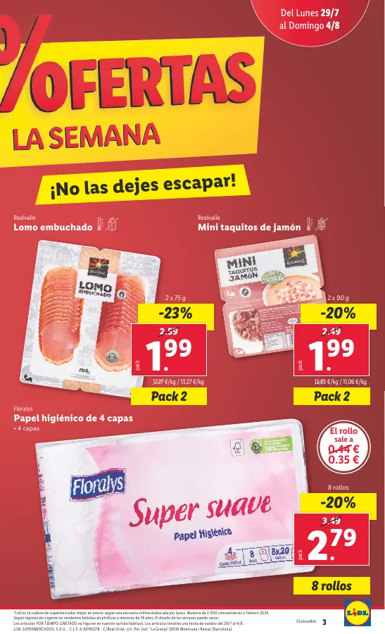 Número de página 3 del folleto promocional de la tienda Lidl - Marca la djferecia. Solo hoy lunes 29 de julio - fecha de vigencia: desde29.07 bis 04.08