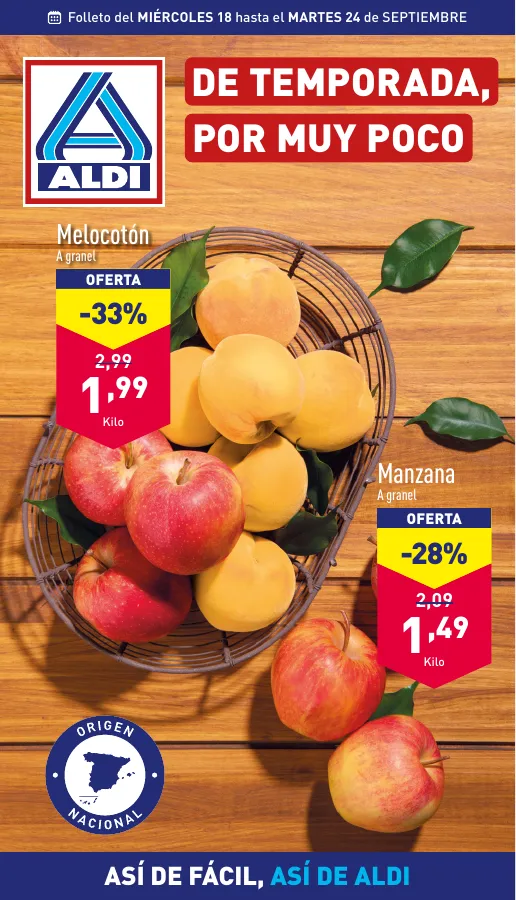 Número de página 1 del folleto promocional de la tienda Aldi - De temporada por muy poco - fecha de vigencia: desde18.09 bis 24.09