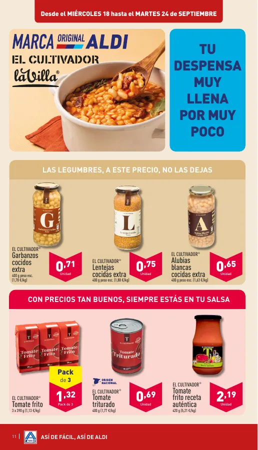 Número de página 11 del folleto promocional de la tienda Aldi - De temporada por muy poco - fecha de vigencia: desde18.09 bis 24.09