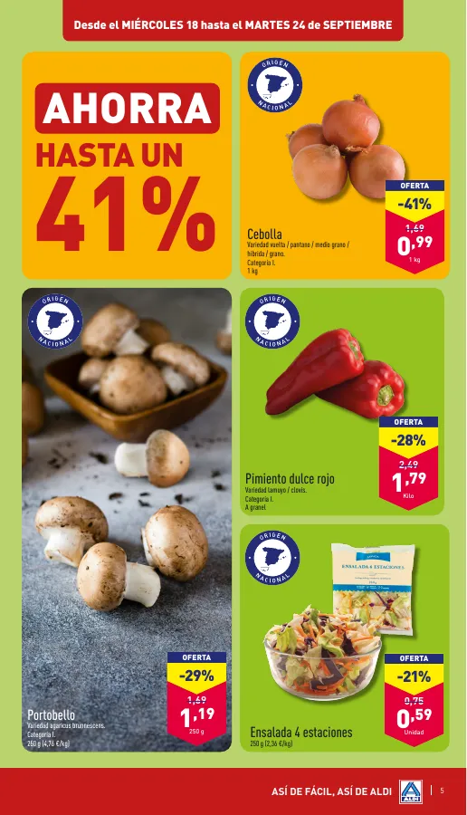 Número de página 5 del folleto promocional de la tienda Aldi - De temporada por muy poco - fecha de vigencia: desde18.09 bis 24.09