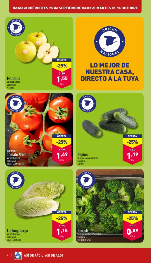 Número de página 4 del folleto promocional de la tienda Aldi - A este precio nomal que sea el unico fruto del amor - fecha de vigencia: desde25.09 bis 02.10