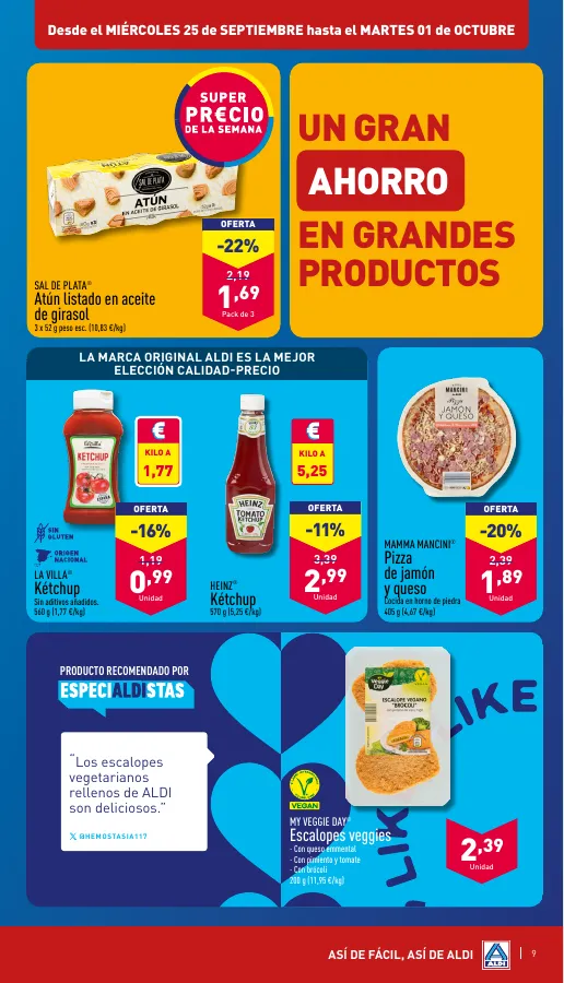 Número de página 9 del folleto promocional de la tienda Aldi - A este precio nomal que sea el unico fruto del amor - fecha de vigencia: desde25.09 bis 02.10