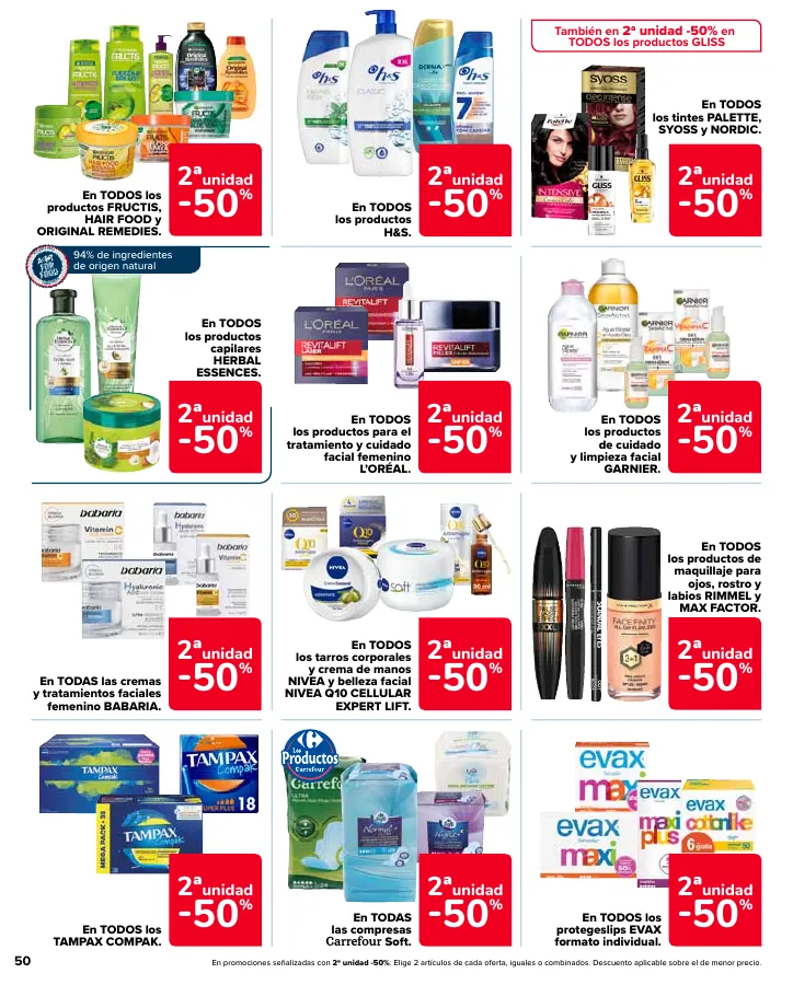 Número de página 50 del folleto promocional de la tienda Carrefour - Ahorra acumulando - fecha de vigencia: desde12.09 bis 24.09