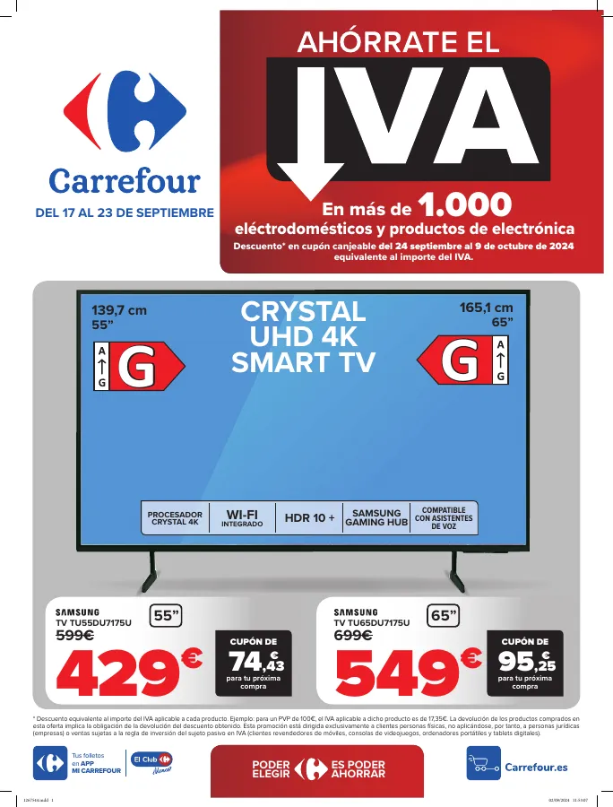 Número de página 1 del folleto promocional de la tienda Carrefour - Electrodomesticos y productos de electronica - fecha de vigencia: desde17.09 bis 23.09