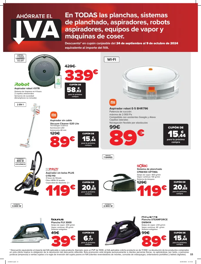 Número de página 15 del folleto promocional de la tienda Carrefour - Electrodomesticos y productos de electronica - fecha de vigencia: desde17.09 bis 23.09