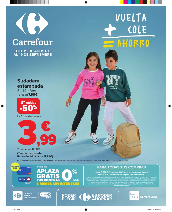 Número de página 1 del folleto promocional de la tienda Carrefour - Vuelta cole ahorro - fecha de vigencia: desde19.08 bis 19.09