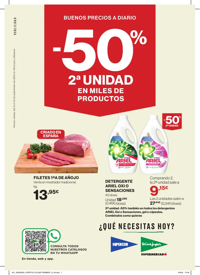 Número de página 1 del folleto promocional de la tienda Hipercor - buenos precios a diario - fecha de vigencia: desde12.09 bis 25.09