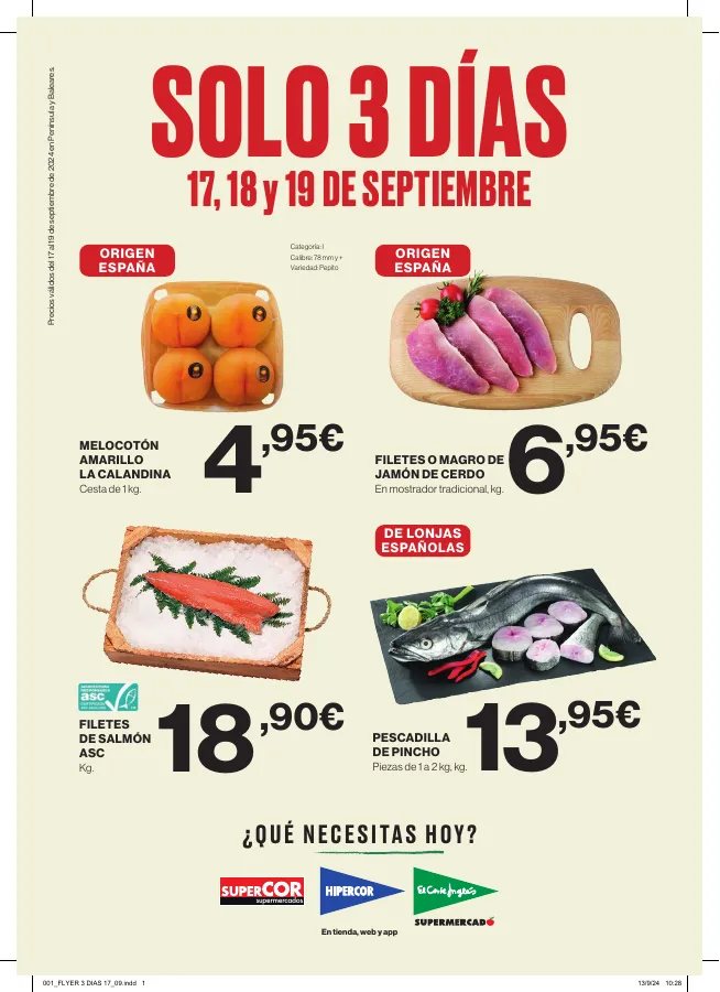 Número de página 1 del folleto promocional de la tienda Hipercor - Solo 3 dias - fecha de vigencia: desde17.09 bis 19.09