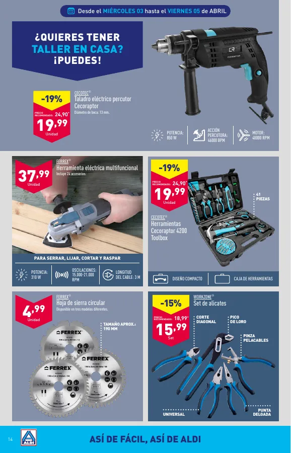 Número de página 14 del folleto promocional de la tienda Aldi - Folleto semanal - fecha de vigencia: desde03.04 bis 09.04