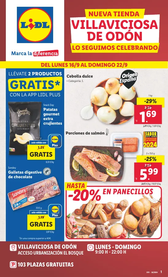 Número de página 1 del folleto promocional de la tienda Lidl - nueava tienda villaviciosa de odon lo seguimos celebrando - fecha de vigencia: desde16.09 bis 30.09