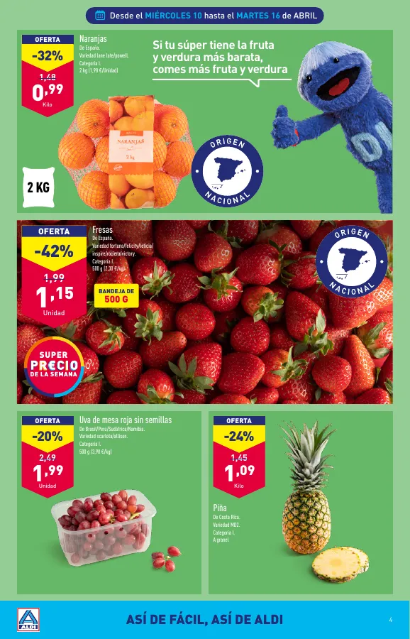 Número de página 4 del folleto promocional de la tienda Aldi - Folleto semanal - fecha de vigencia: desde10.04 bis 16.04