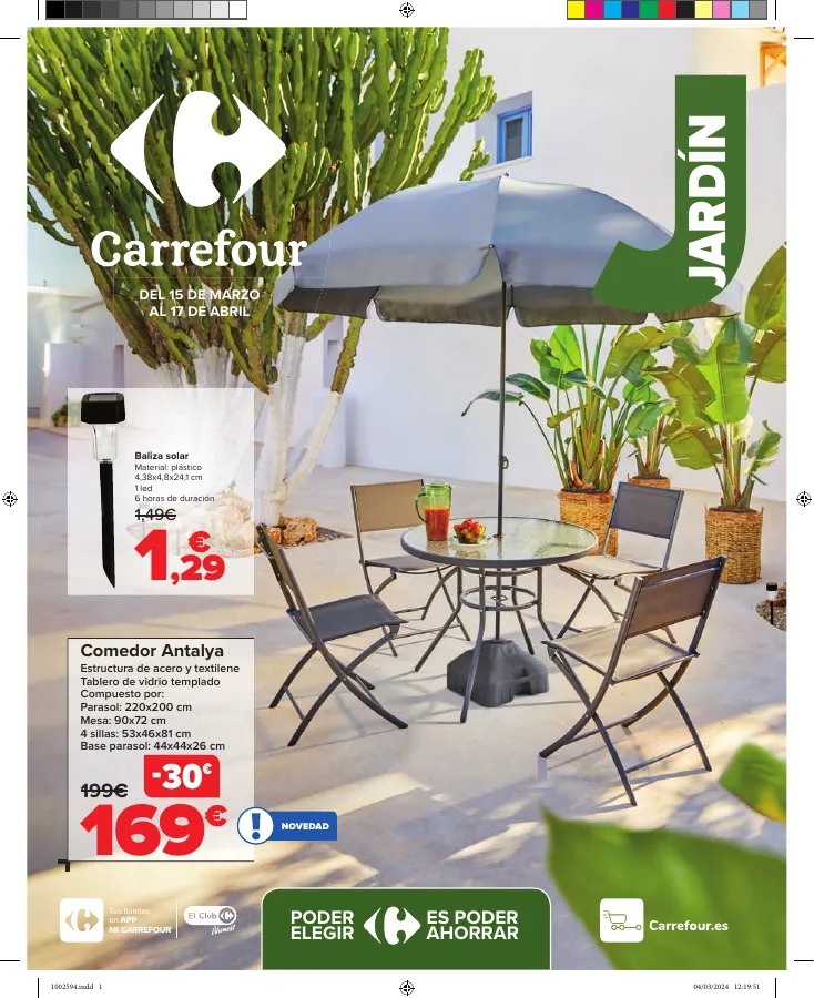 Número de página 1 del folleto promocional de la tienda Carrefour - JARDIN (Conjuntos jardín, sillas playa, piscinas, plantas y barbacoas) - fecha de vigencia: desde15.03 bis 17.04