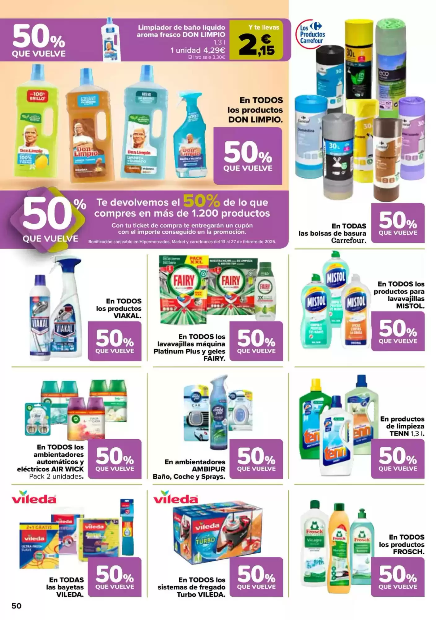 Número de página 50 del folleto promocional de la tienda Carrefour - 50% Que vuelve - fecha de vigencia: desde28.01 bis 12.02