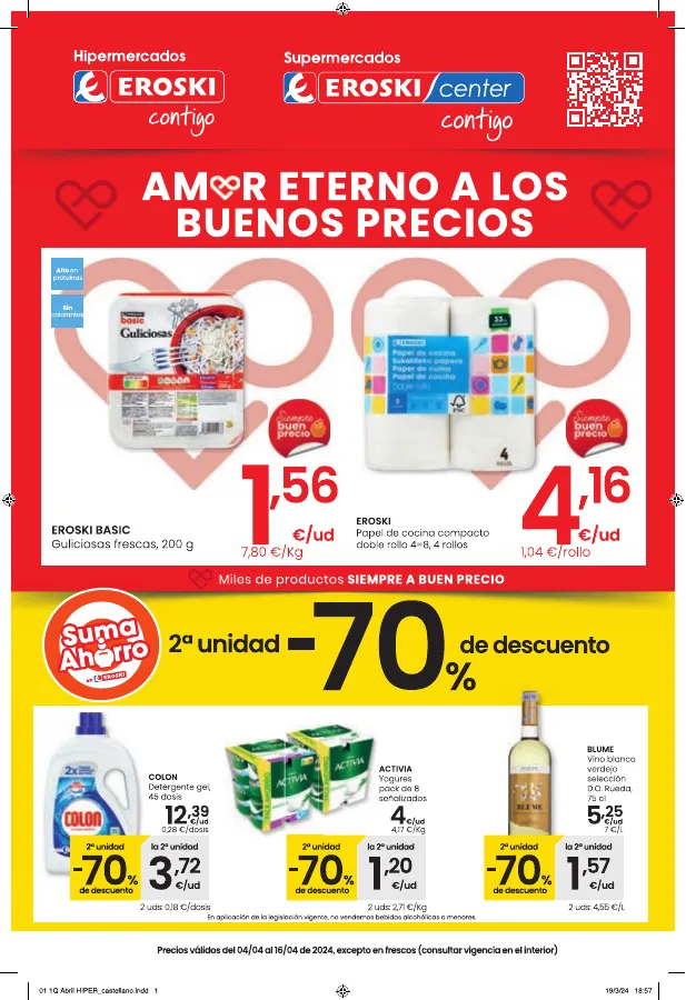 Número de página 1 del folleto promocional de la tienda Eroski - Hipermercado EROSKI - fecha de vigencia: desde04.04 bis 16.04