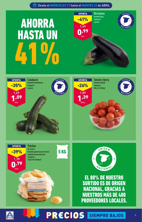 Número de página 5 del folleto promocional de la tienda Aldi - Folleto semanal Península - fecha de vigencia: desde17.04 bis 23.04