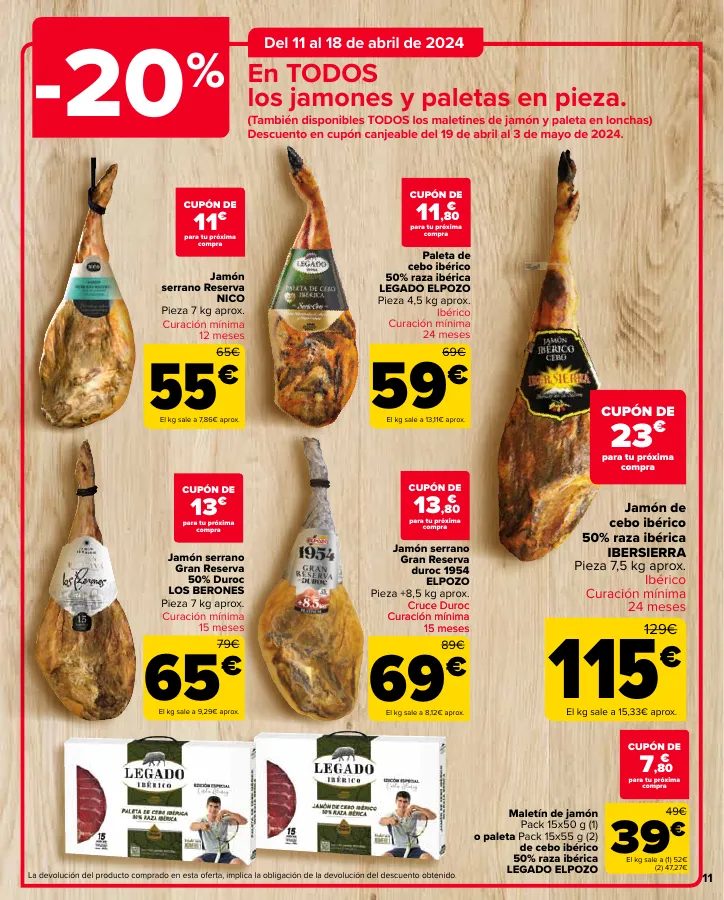 Número de página 11 del folleto promocional de la tienda Carrefour - 50% Q VUELVE (Alimentación) + 3x2 (Alimentación, Drogueria, Perfumeria y comida de animales) - fecha de vigencia: desde11.04 bis 24.04