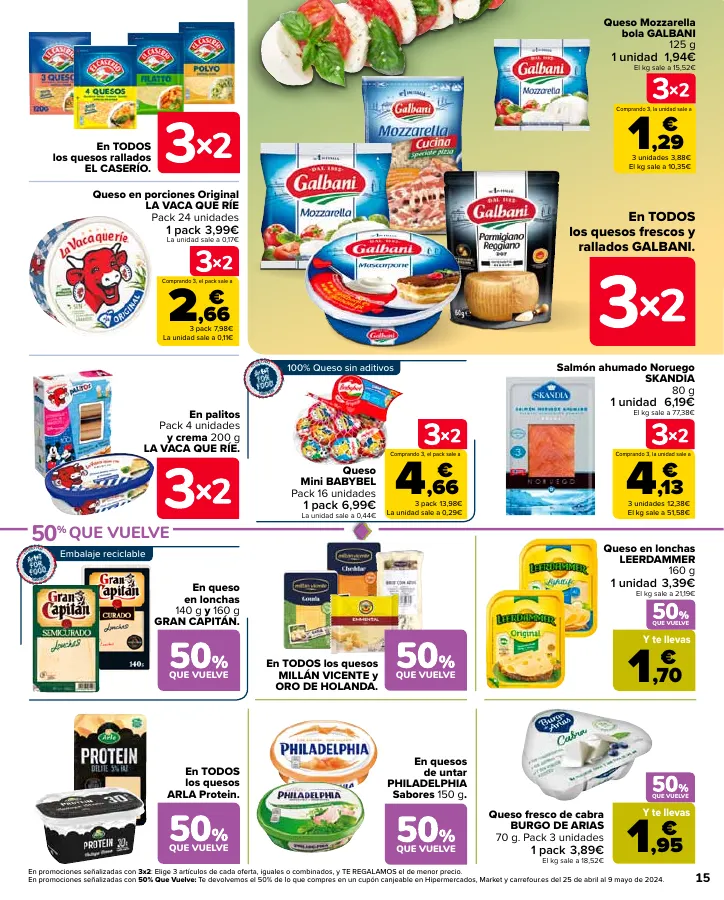 Número de página 17 del folleto promocional de la tienda Carrefour - 50% Q VUELVE (Alimentación) + 3x2 (Alimentación, Drogueria, Perfumeria y comida de animales) - fecha de vigencia: desde11.04 bis 24.04