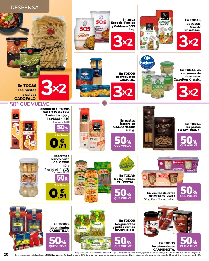 Número de página 22 del folleto promocional de la tienda Carrefour - 50% Q VUELVE (Alimentación) + 3x2 (Alimentación, Drogueria, Perfumeria y comida de animales) - fecha de vigencia: desde11.04 bis 24.04