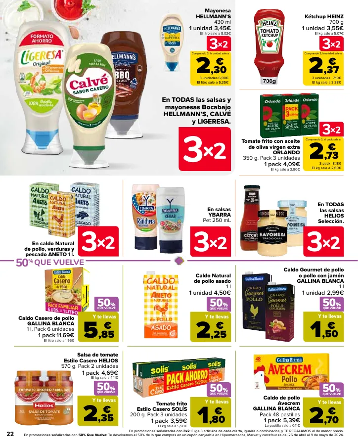 Número de página 24 del folleto promocional de la tienda Carrefour - 50% Q VUELVE (Alimentación) + 3x2 (Alimentación, Drogueria, Perfumeria y comida de animales) - fecha de vigencia: desde11.04 bis 24.04