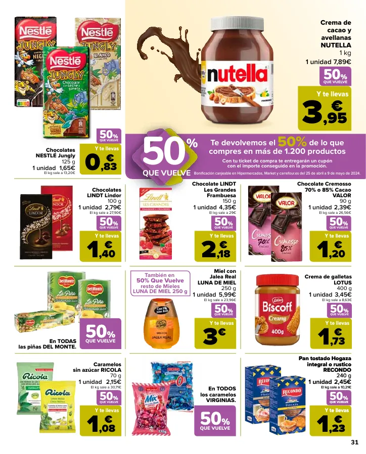 Número de página 33 del folleto promocional de la tienda Carrefour - 50% Q VUELVE (Alimentación) + 3x2 (Alimentación, Drogueria, Perfumeria y comida de animales) - fecha de vigencia: desde11.04 bis 24.04