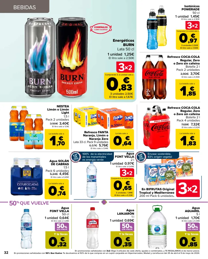 Número de página 34 del folleto promocional de la tienda Carrefour - 50% Q VUELVE (Alimentación) + 3x2 (Alimentación, Drogueria, Perfumeria y comida de animales) - fecha de vigencia: desde11.04 bis 24.04