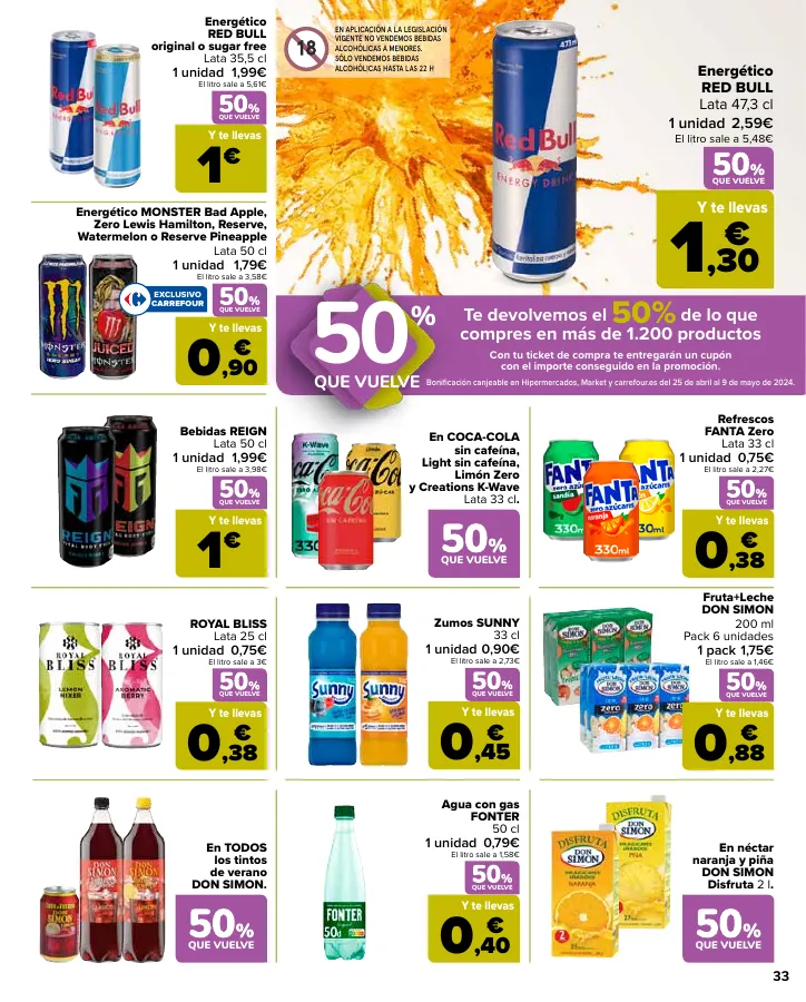 Número de página 35 del folleto promocional de la tienda Carrefour - 50% Q VUELVE (Alimentación) + 3x2 (Alimentación, Drogueria, Perfumeria y comida de animales) - fecha de vigencia: desde11.04 bis 24.04