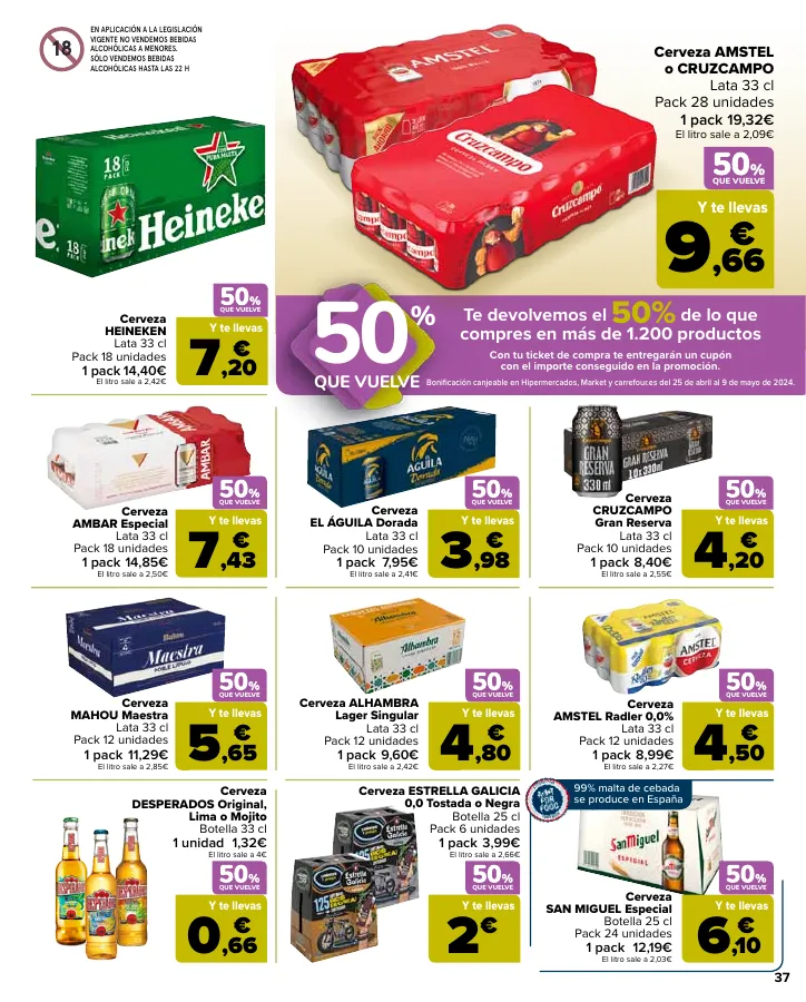 Número de página 39 del folleto promocional de la tienda Carrefour - 50% Q VUELVE (Alimentación) + 3x2 (Alimentación, Drogueria, Perfumeria y comida de animales) - fecha de vigencia: desde11.04 bis 24.04