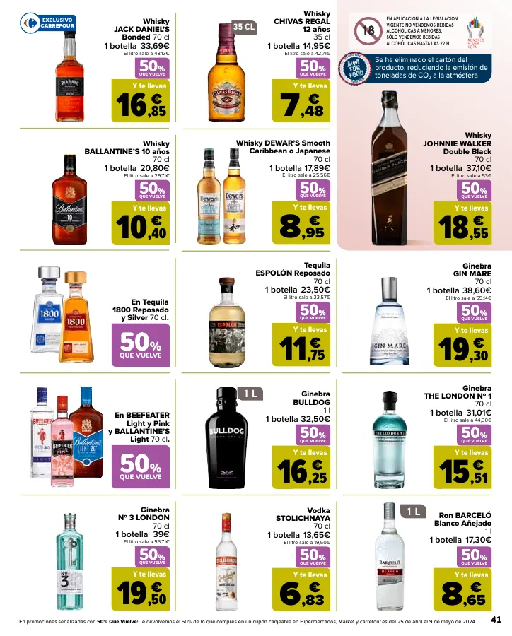 Número de página 43 del folleto promocional de la tienda Carrefour - 50% Q VUELVE (Alimentación) + 3x2 (Alimentación, Drogueria, Perfumeria y comida de animales) - fecha de vigencia: desde11.04 bis 24.04