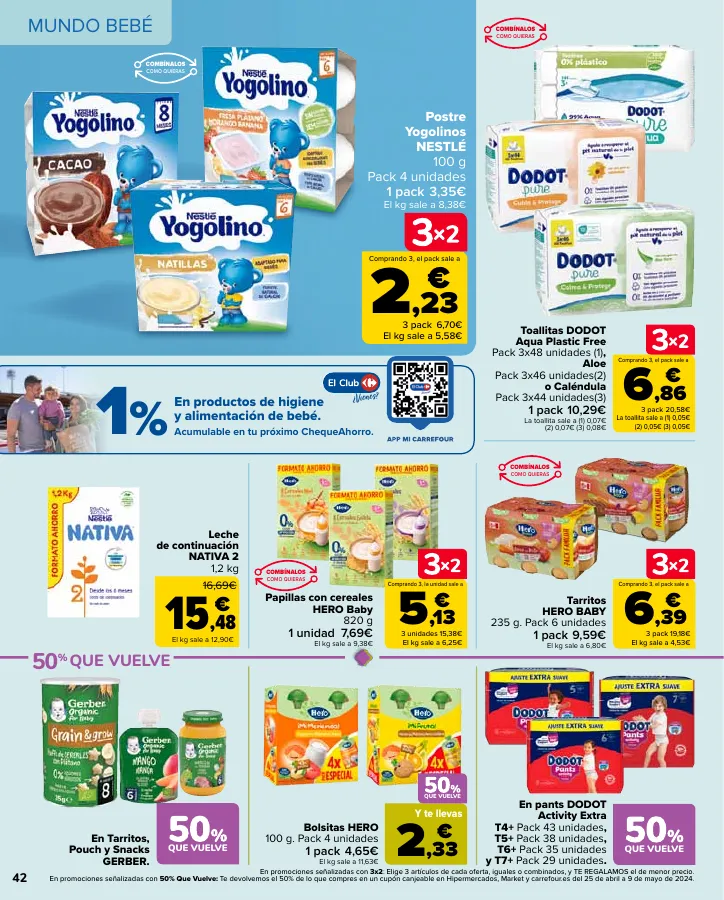 Número de página 44 del folleto promocional de la tienda Carrefour - 50% Q VUELVE (Alimentación) + 3x2 (Alimentación, Drogueria, Perfumeria y comida de animales) - fecha de vigencia: desde11.04 bis 24.04