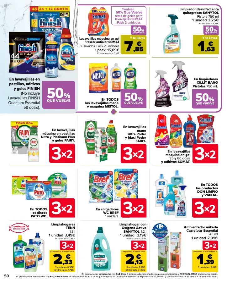 Número de página 52 del folleto promocional de la tienda Carrefour - 50% Q VUELVE (Alimentación) + 3x2 (Alimentación, Drogueria, Perfumeria y comida de animales) - fecha de vigencia: desde11.04 bis 24.04