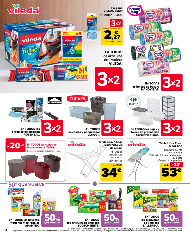 Número de página 56 del folleto promocional de la tienda Carrefour - 50% Q VUELVE (Alimentación) + 3x2 (Alimentación, Drogueria, Perfumeria y comida de animales) - fecha de vigencia: desde11.04 bis 24.04