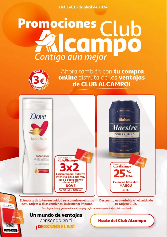 Número de página 1 del folleto promocional de la tienda Alcampo - Promociones Club Alcampo Contigo aún ... - fecha de vigencia: desde01.04 bis 15.04