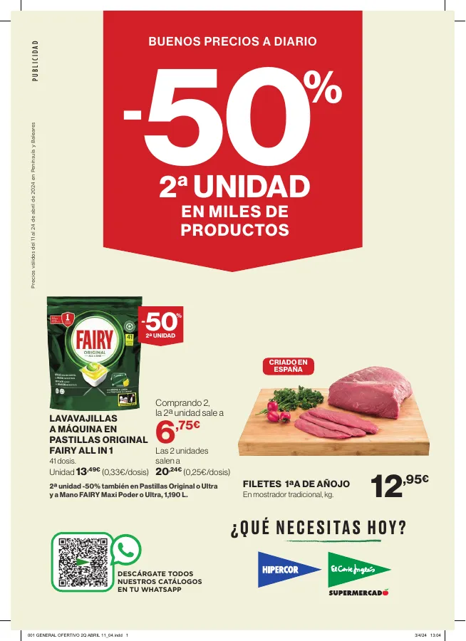 Número de página 1 del folleto promocional de la tienda Hipercor - Buenos precios a doario - fecha de vigencia: desde11.04 bis 24.04